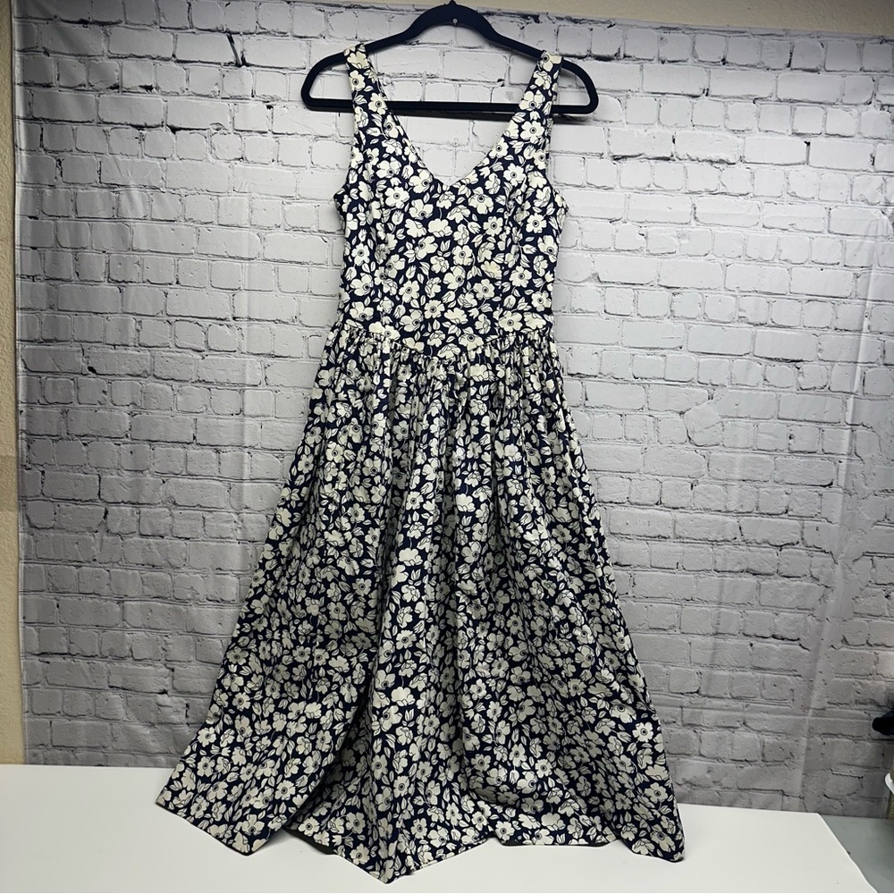 Laura Ashley vintage Navy and White Floral Maxi Dress size 8